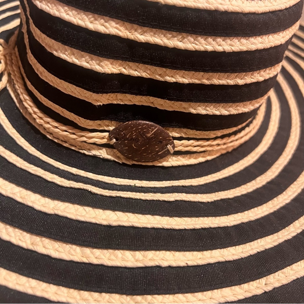 Panama Jack Black and Cream Striped Wide Brim Floppy Hat - Picture 2 of 8